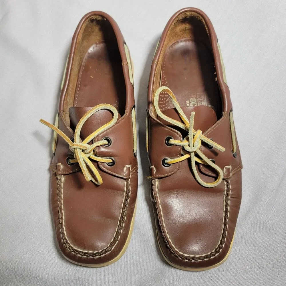 VTG Sebago Docksides Boat Shoes  Brown Leather Loafers Womens  10 M Made In USA